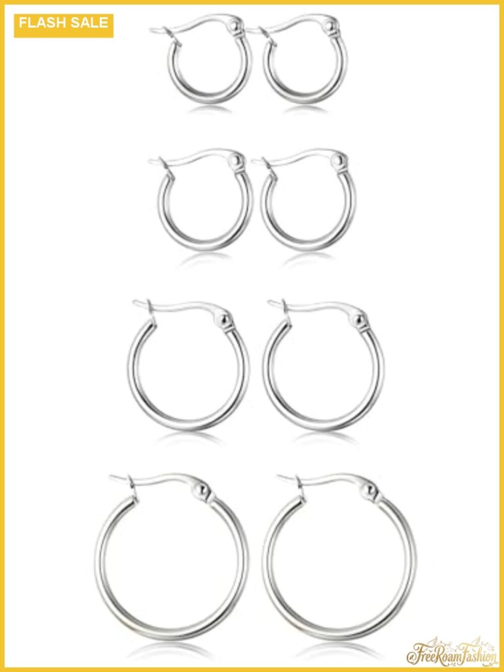 Stainless Steel Hoop Earrings Set for Women 4 Pairs 10-20mm Huggie
